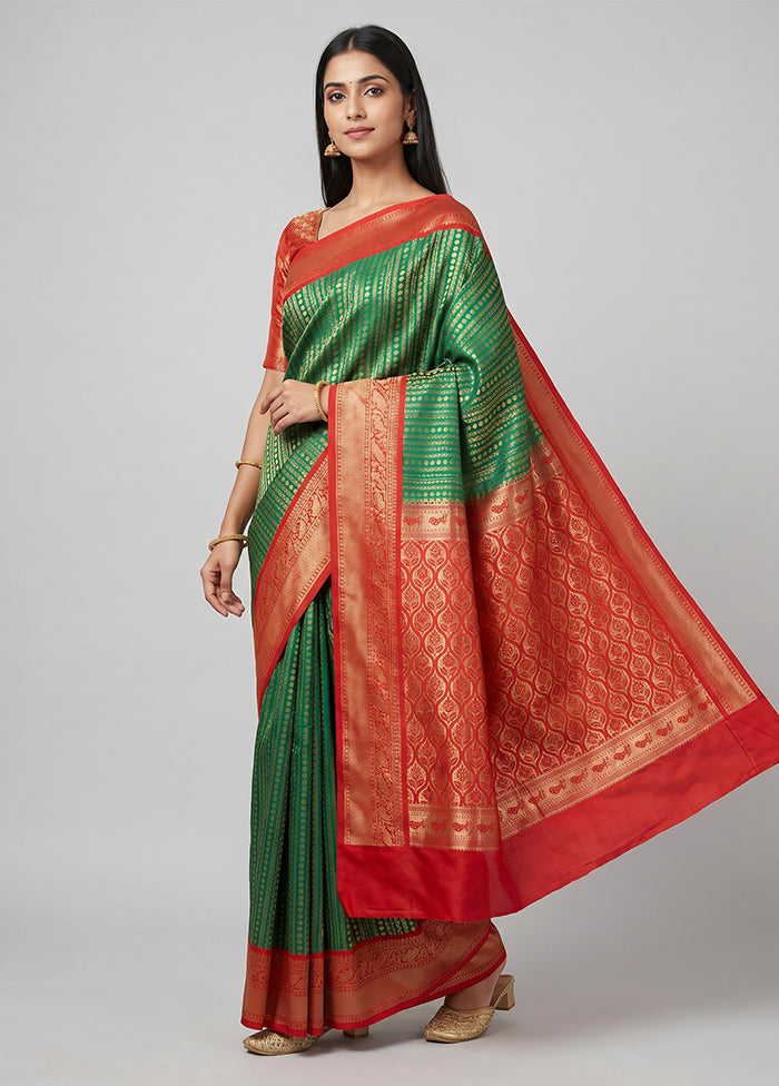 Green Kanjivaram Silk Saree With Blouse Piece