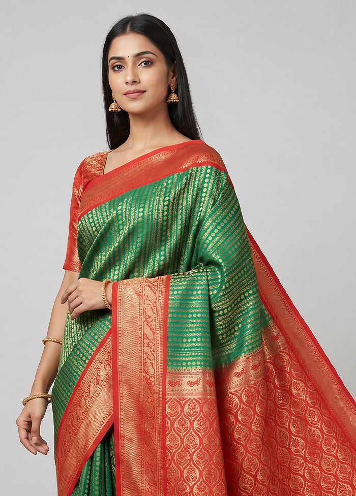 Green Kanjivaram Silk Saree With Blouse Piece