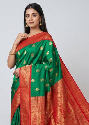 Green Kanjivaram Silk Saree With Blouse Piece
