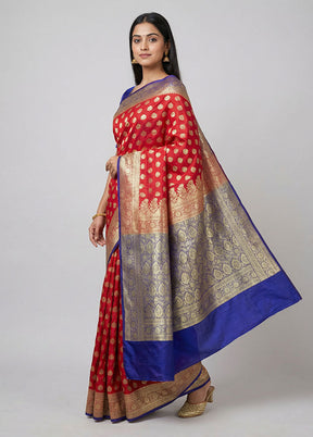 Red Banarasi Silk Saree With Blouse Piece