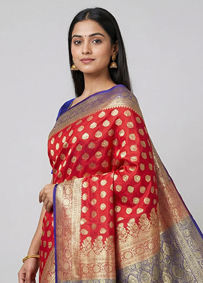 Red Banarasi Silk Saree With Blouse Piece