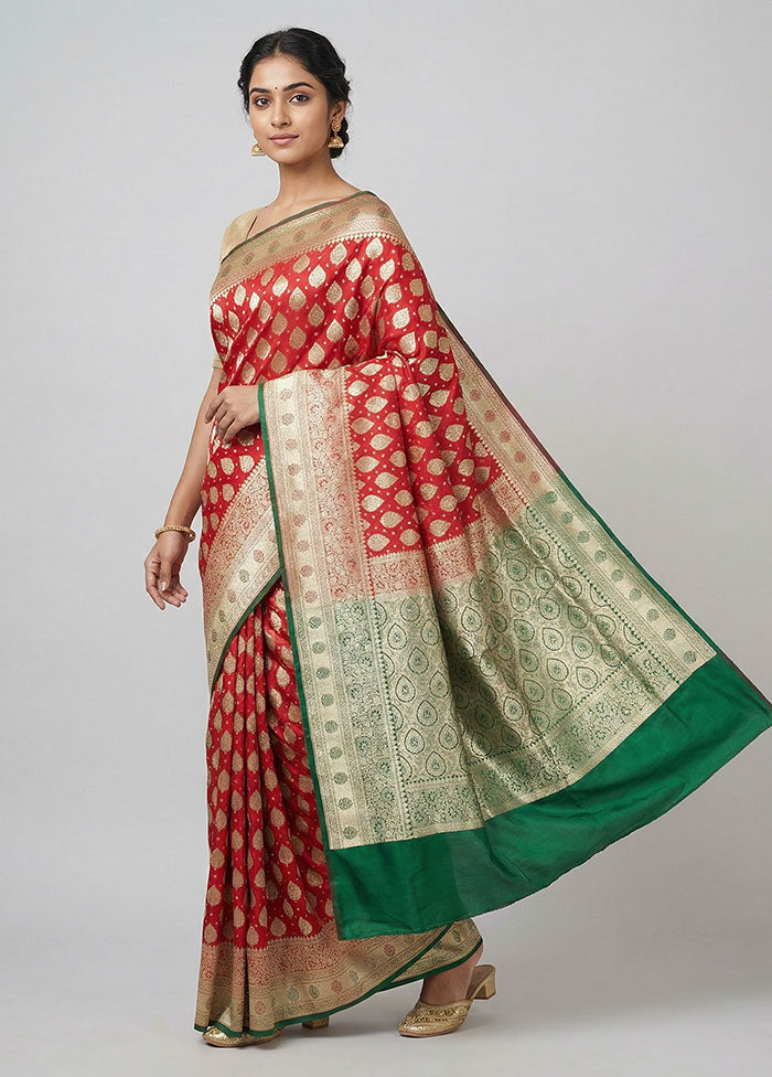 Pink Banarasi Silk Saree With Blouse Piece