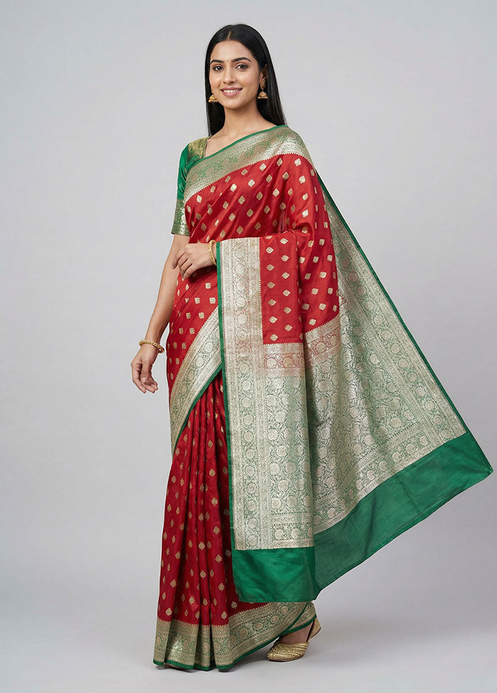 Maroon Banarasi Silk Saree With Blouse Piece