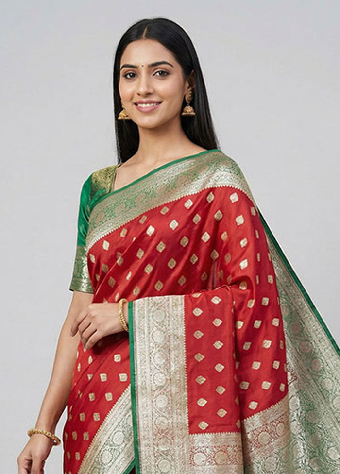Maroon Banarasi Silk Saree With Blouse Piece