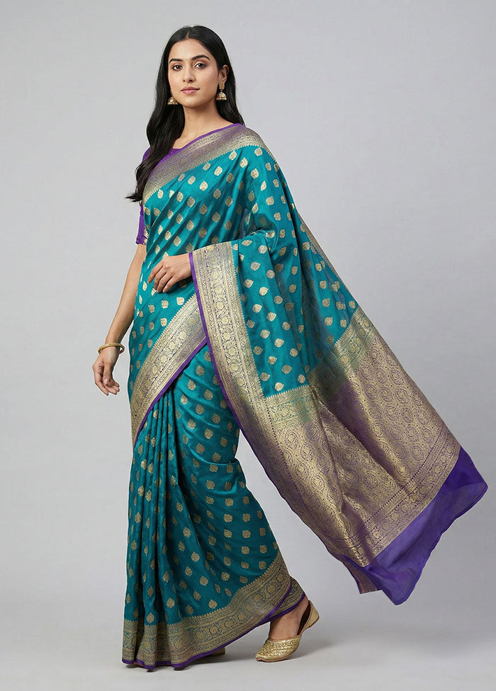 Blue Banarasi Silk Saree With Blouse Piece