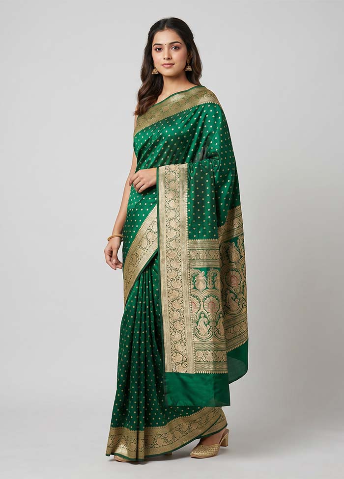 Green Handloom Banarasi Pure Silk Saree With Blouse Piece