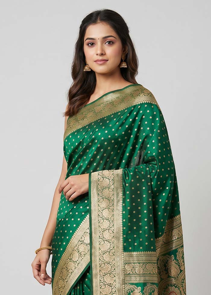 Green Handloom Banarasi Pure Silk Saree With Blouse Piece