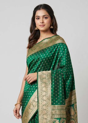 Green Handloom Banarasi Pure Silk Saree With Blouse Piece
