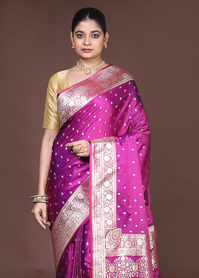 Purple Banarasi Silk Saree With Blouse Piece
