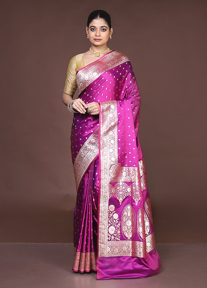 Purple Banarasi Silk Saree With Blouse Piece