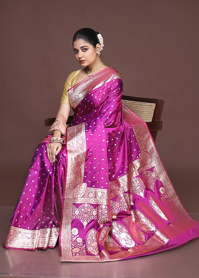 Purple Banarasi Silk Saree With Blouse Piece