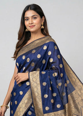 Blue Dupion Silk Saree With Blouse Piece