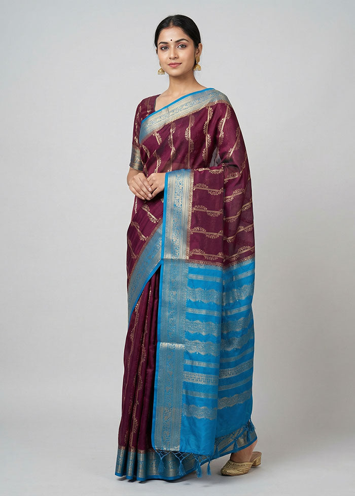 Purple Dupion Silk Saree With Blouse Piece