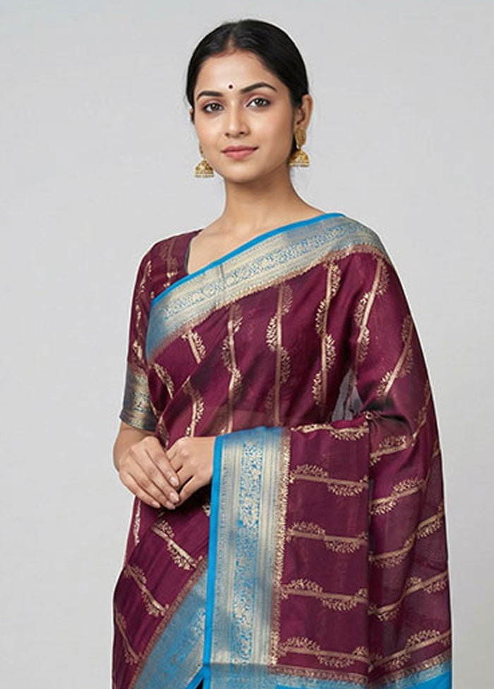 Purple Dupion Silk Saree With Blouse Piece