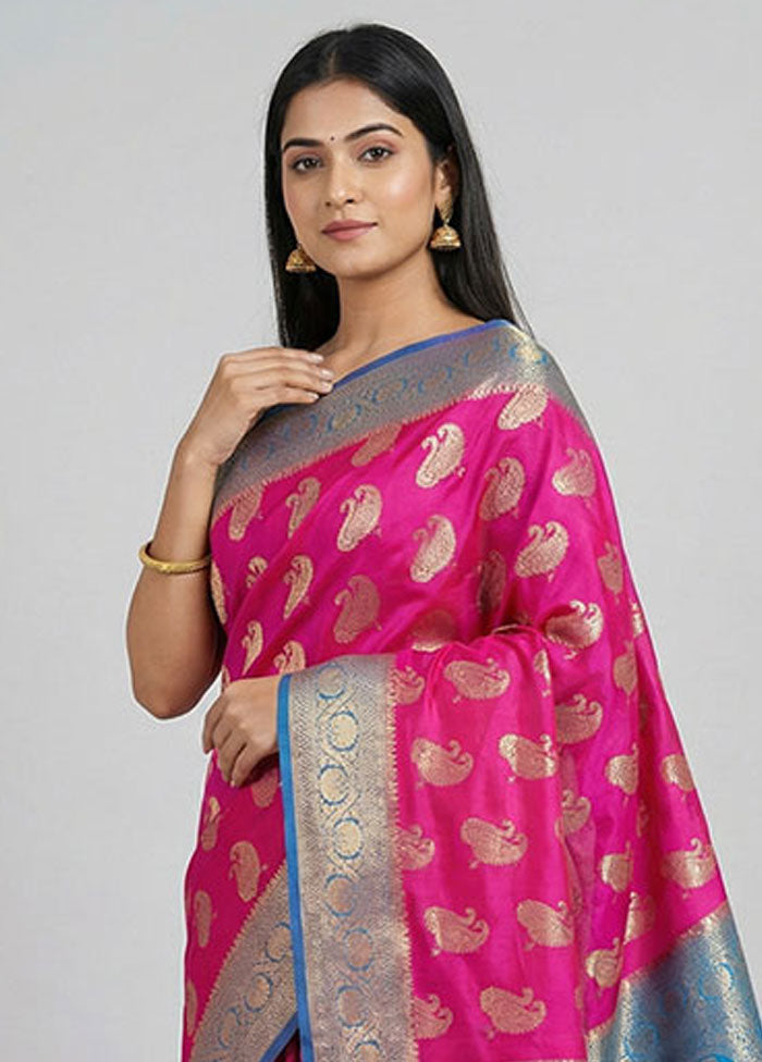 Pink Dupion Silk Saree With Blouse Piece