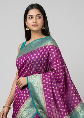 Purple Dupion Silk Saree With Blouse Piece