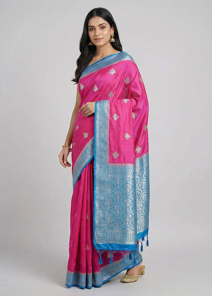 Pink Dupion Silk Saree With Blouse Piece