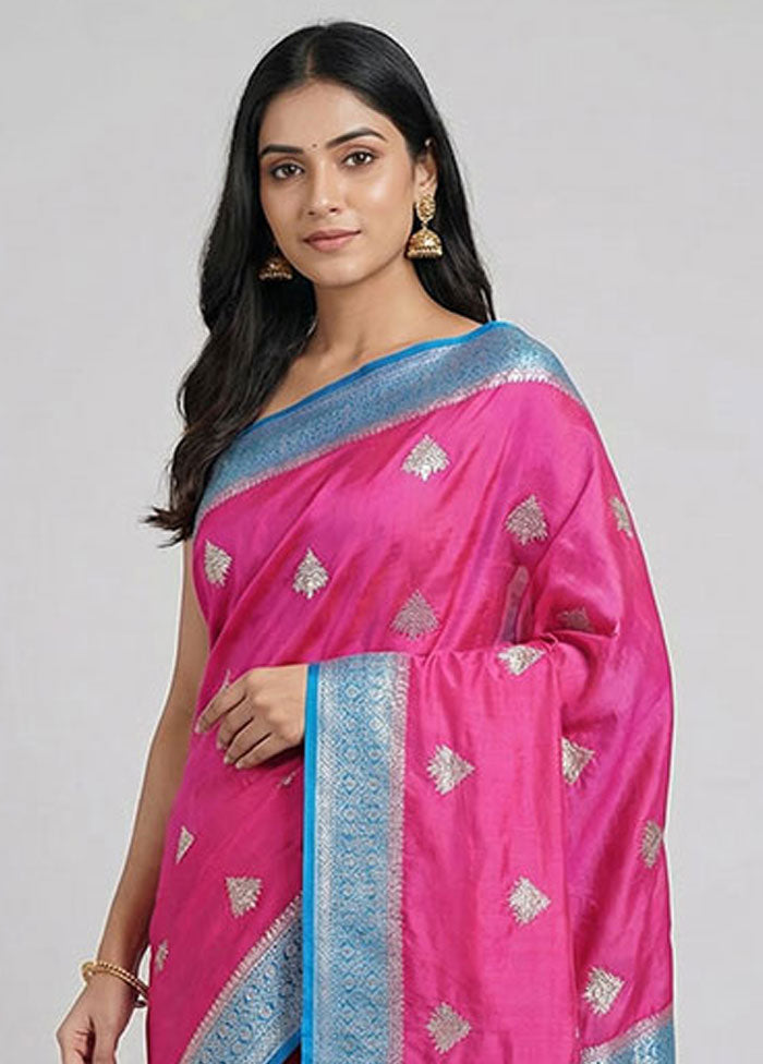 Pink Dupion Silk Saree With Blouse Piece