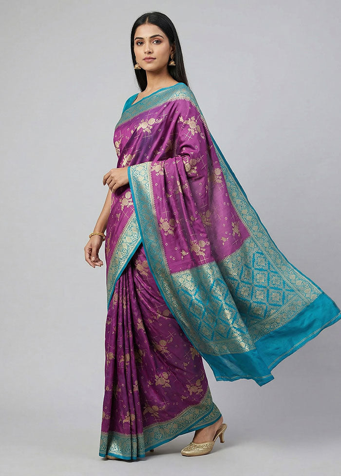 Purple Dupion Silk Saree With Blouse Piece