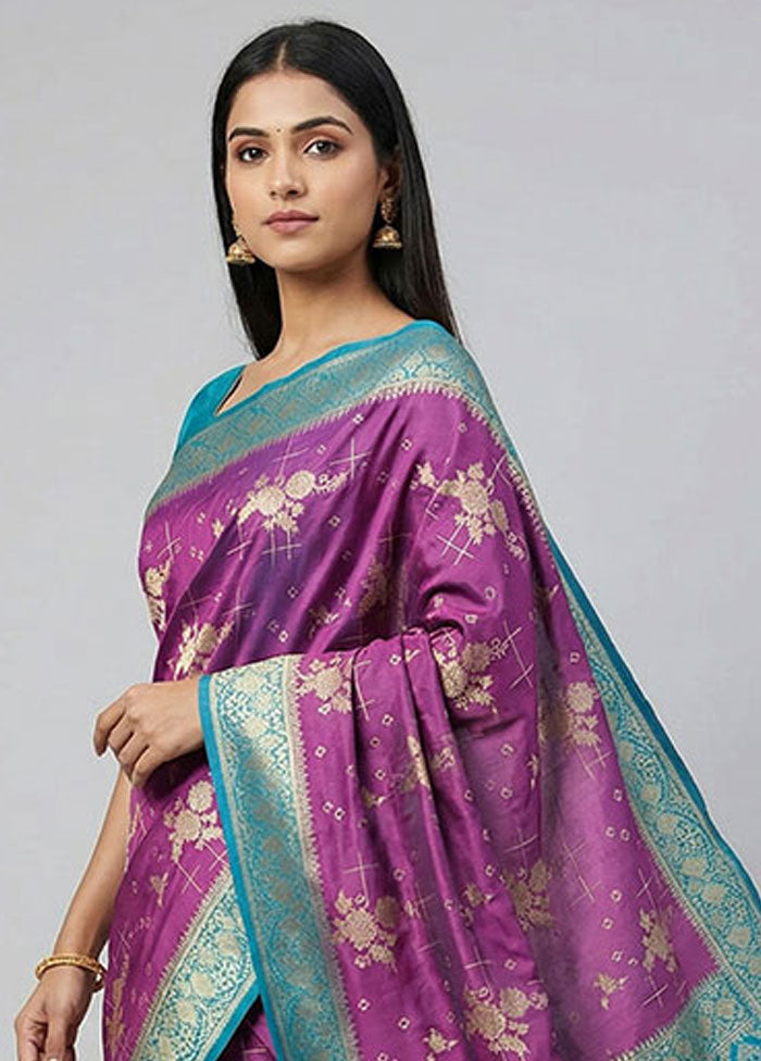 Purple Dupion Silk Saree With Blouse Piece