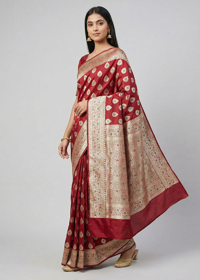 Red Banarasi Silk Saree With Blouse Piece