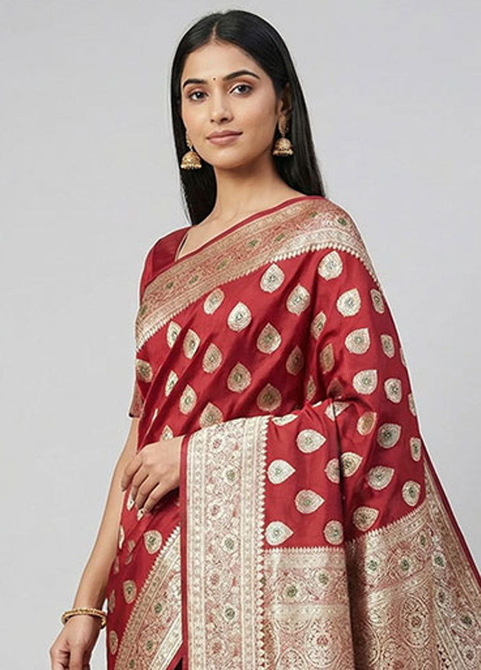 Red Banarasi Silk Saree With Blouse Piece