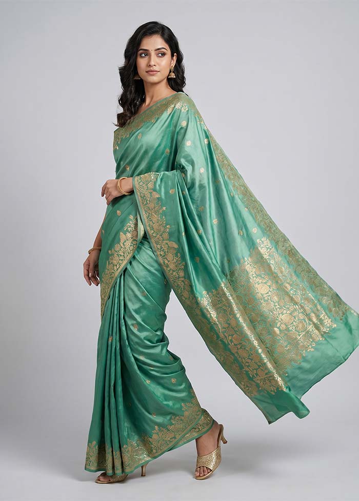 Green Banarasi Silk Saree With Blouse Piece