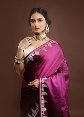 Purple Banarasi Silk Saree With Blouse Piece