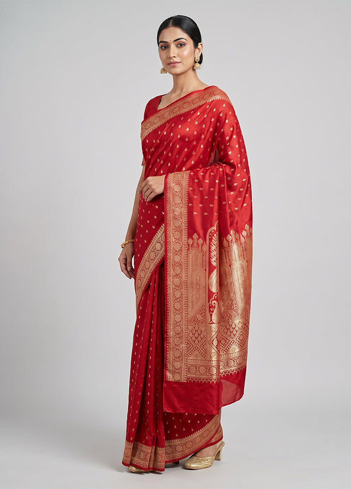 Maroon Banarasi Silk Saree With Blouse Piece
