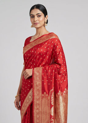 Maroon Banarasi Silk Saree With Blouse Piece
