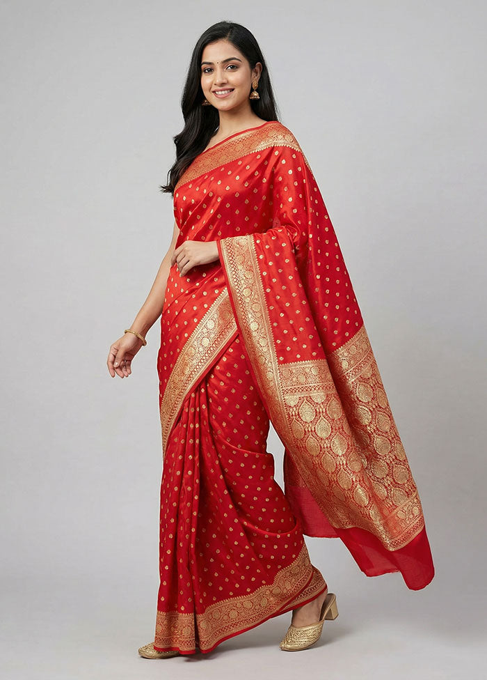 Red Banarasi Silk Saree With Blouse Piece