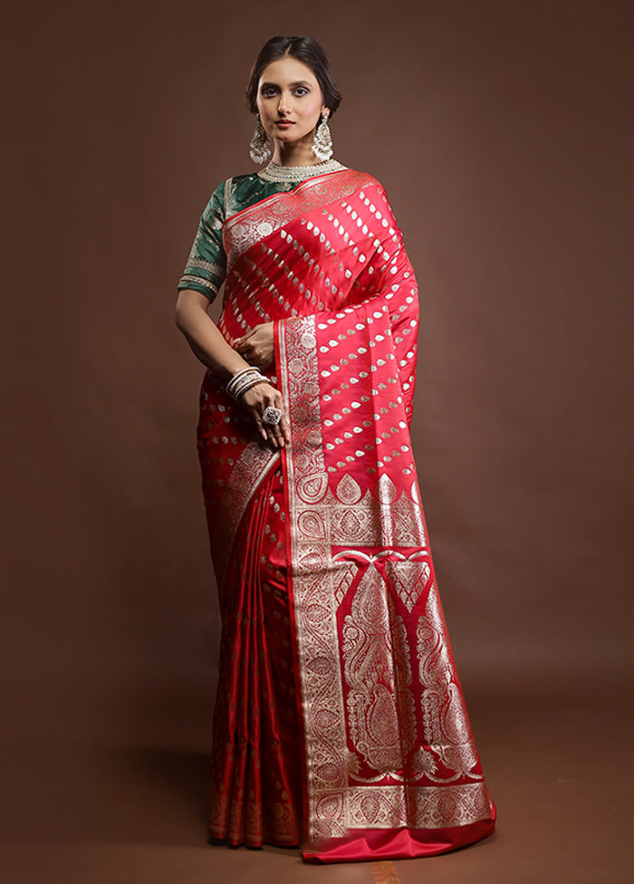 Pink Banarasi Silk Saree With Blouse Piece