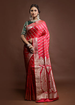 Pink Banarasi Silk Saree With Blouse Piece