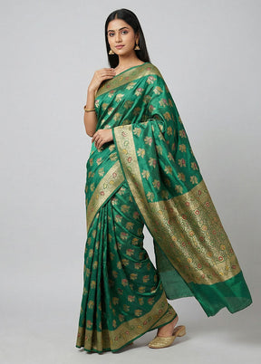 Green Dupion Silk Saree With Blouse Piece
