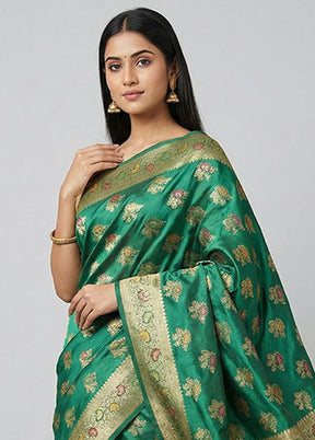 Green Dupion Silk Saree With Blouse Piece