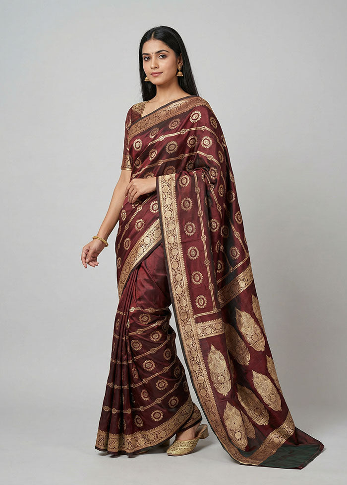 Maroon Banarasi Silk Saree With Blouse Piece