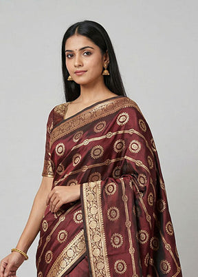 Maroon Banarasi Silk Saree With Blouse Piece