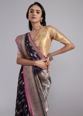 Purple Handloom Katan Pure Silk Saree With Blouse Piece