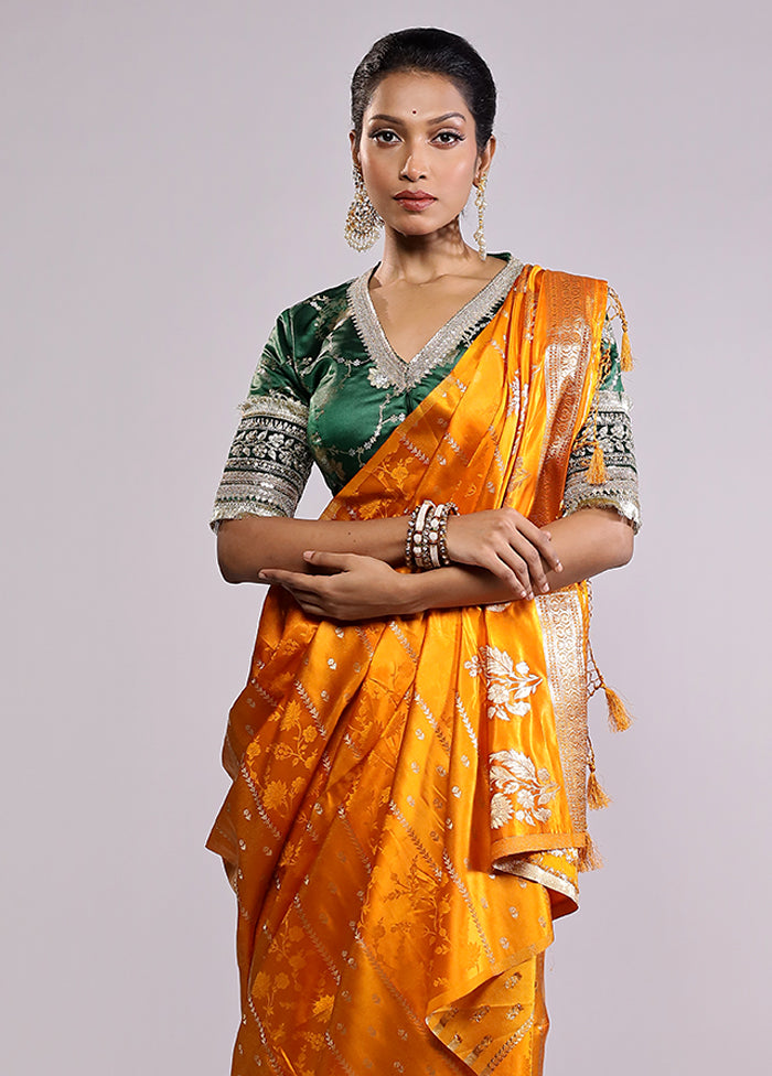 Yellow Dupion Silk Saree With Blouse Piece
