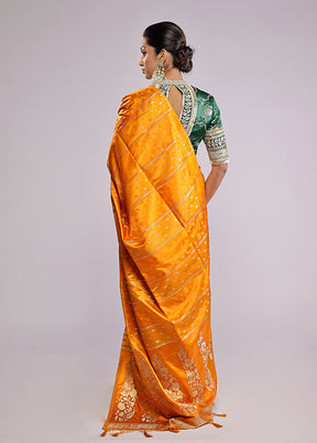 Yellow Dupion Silk Saree With Blouse Piece