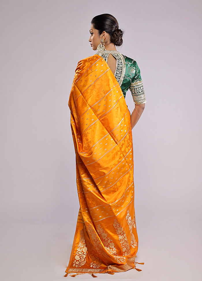 Yellow Dupion Silk Saree With Blouse Piece