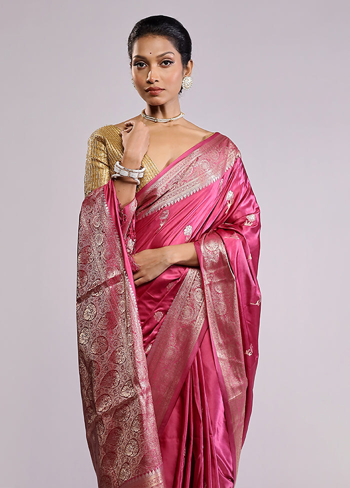 Pink Dupion Silk Saree With Blouse Piece