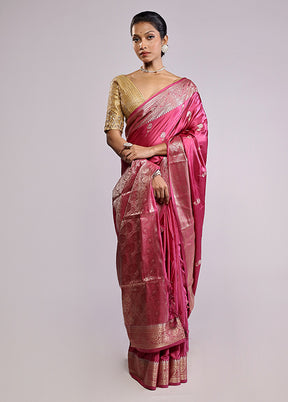 Pink Dupion Silk Saree With Blouse Piece