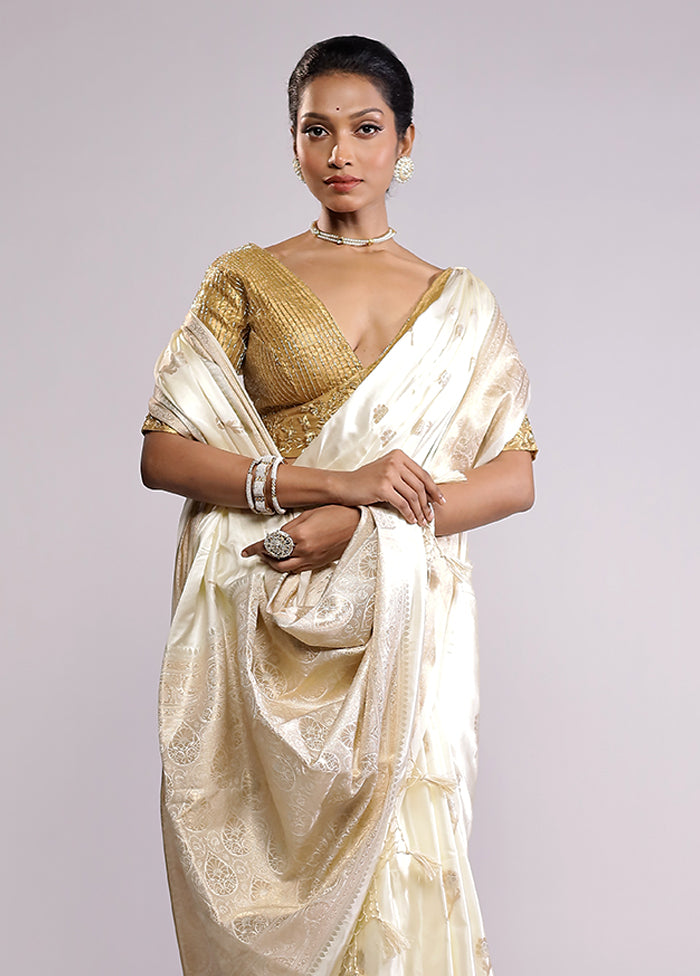 White Dupion Silk Saree With Blouse Piece
