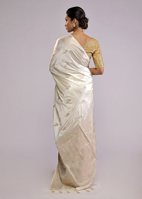 White Dupion Silk Saree With Blouse Piece