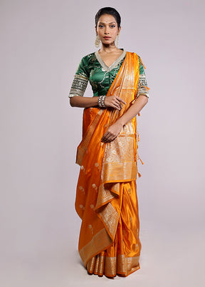 Yellow Dupion Silk Saree With Blouse Piece