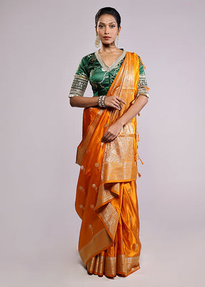 Yellow Dupion Silk Saree With Blouse Piece