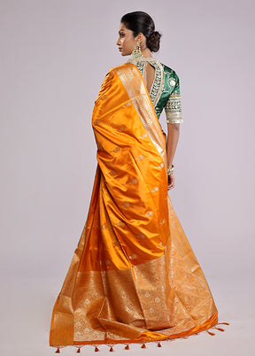 Yellow Dupion Silk Saree With Blouse Piece