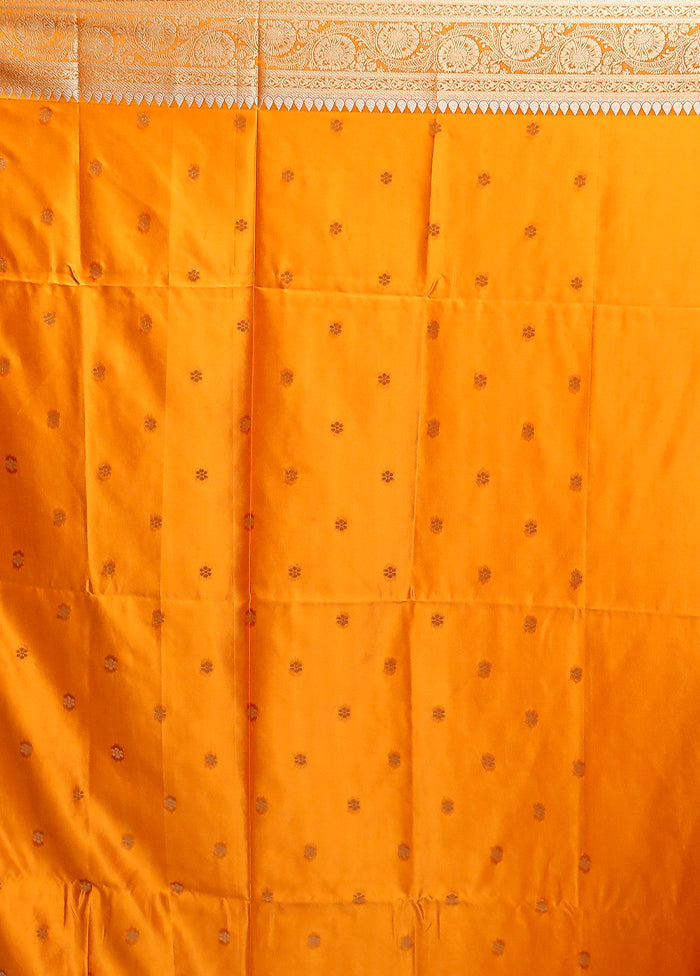 Yellow Dupion Silk Saree With Blouse Piece