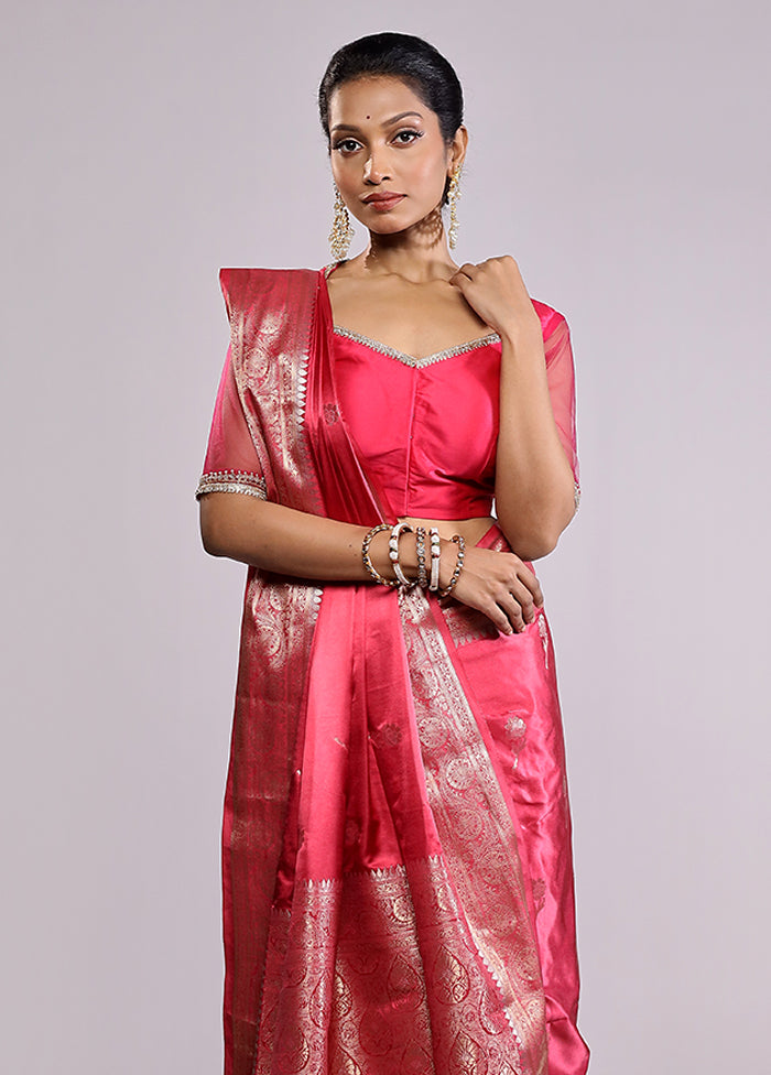 Red Dupion Silk Saree With Blouse Piece